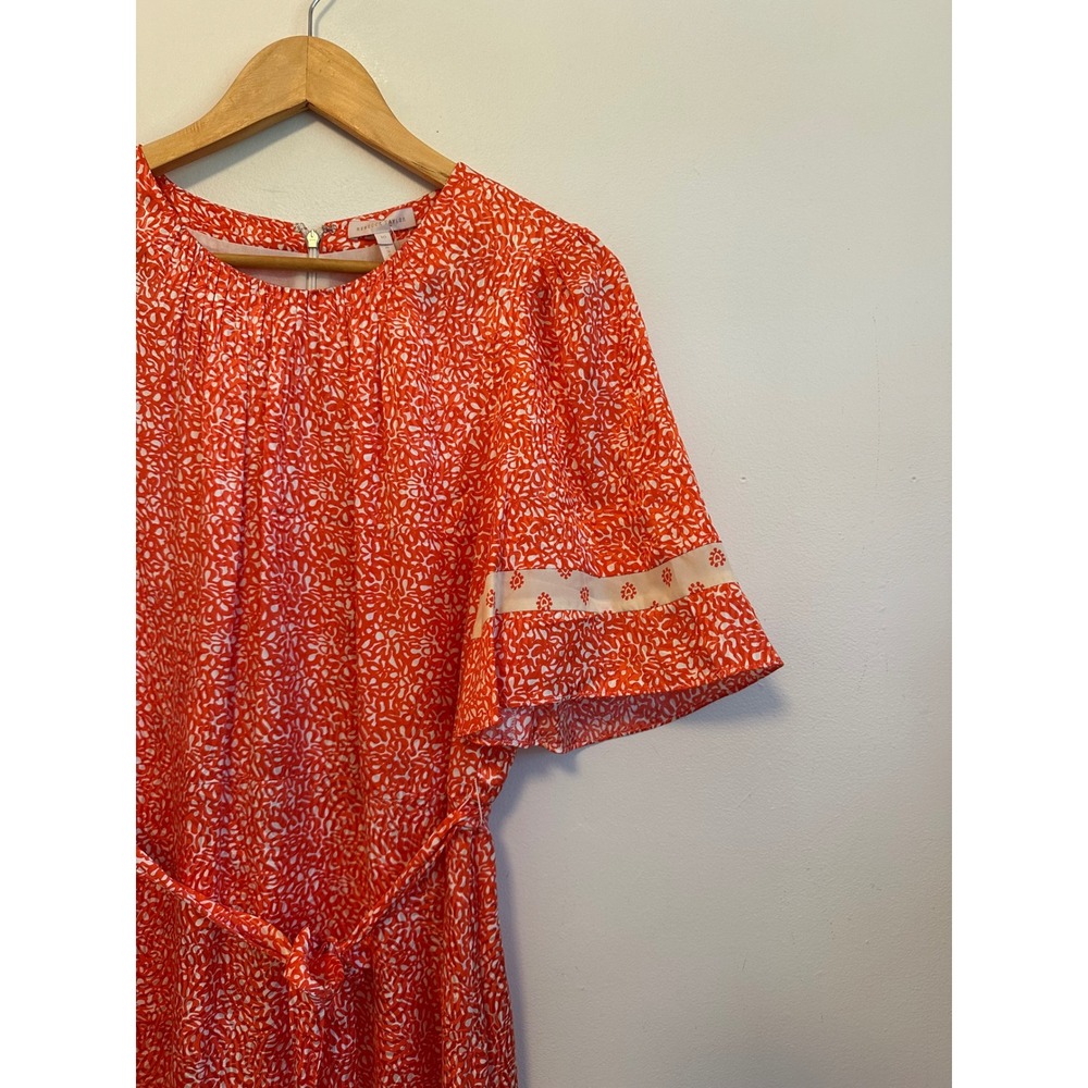 Rebecca Taylor Orange and White Silk Blend Floral Flutter Sleeve Dress | Size 10 - Picture 2 of 7